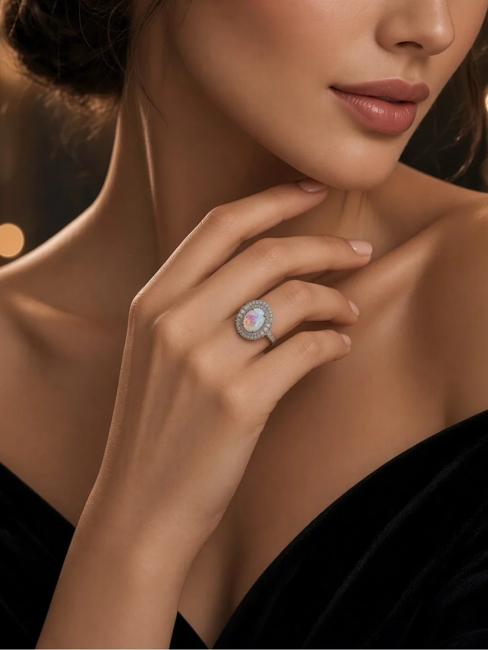 NWT Silver 3 ctw Crystal White Opal Halo Ring